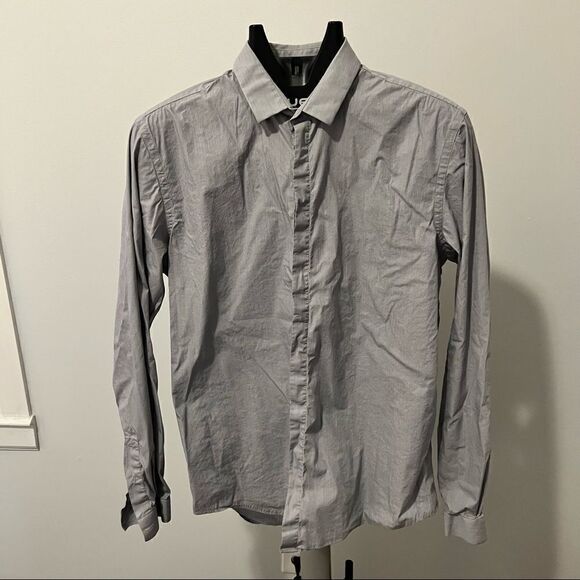 Zara Mens Large Long Sleeve Button Up Dress Shirt Gray Color Slim Fit - Picture 1 of 5